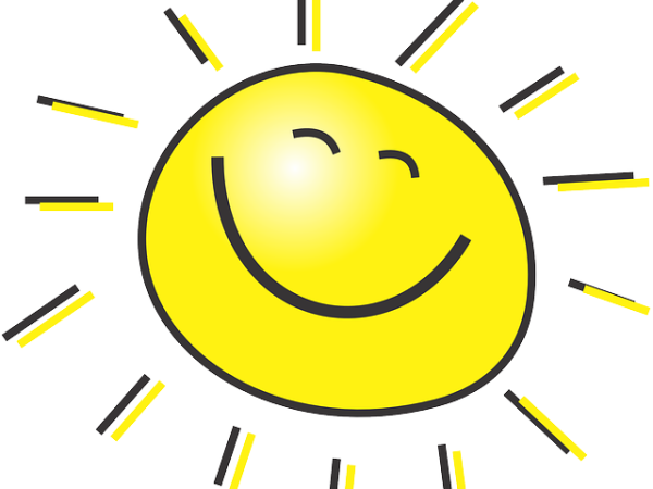 Illustration einer gelben Sonne mit lachendem Gesicht