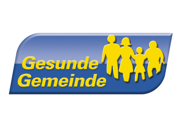 Logo Gesunde Gemeinde, Gelber Schriftzug auf blauem Hintergrund